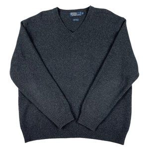 Men's Polo Ralph Lauren Cashmere and Wool Grey V Neck Sweater Size XL